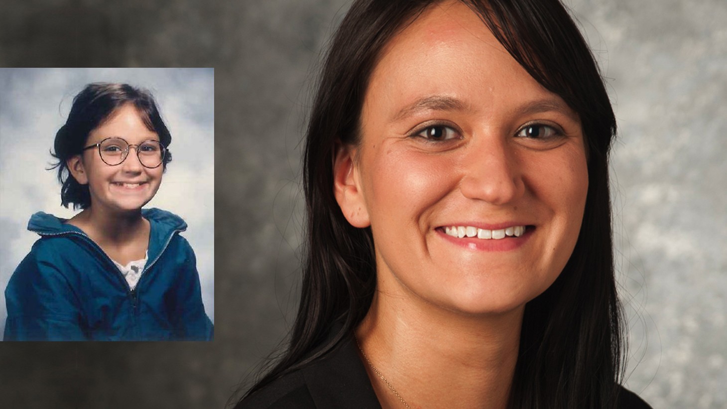 portrait of Lilian Cates, with inset photo of her when she was a girl